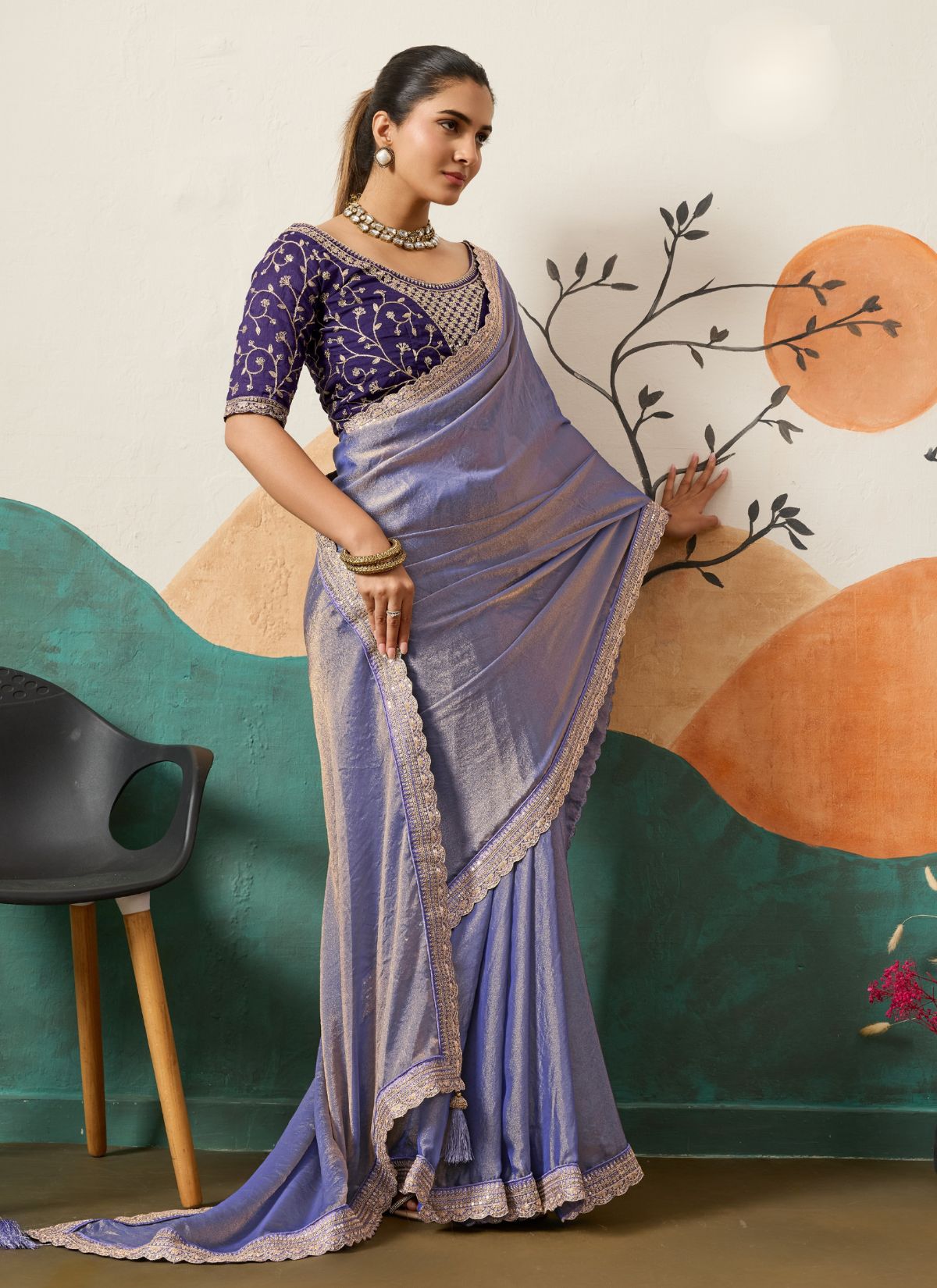 Amethyst Purple Designer Festive saree With Zari Work - TrendOye