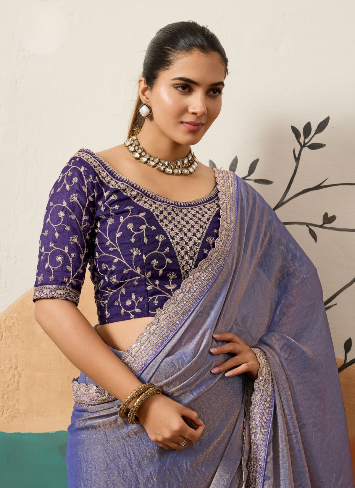 Amethyst Purple Designer Festive saree With Zari Work - TrendOye