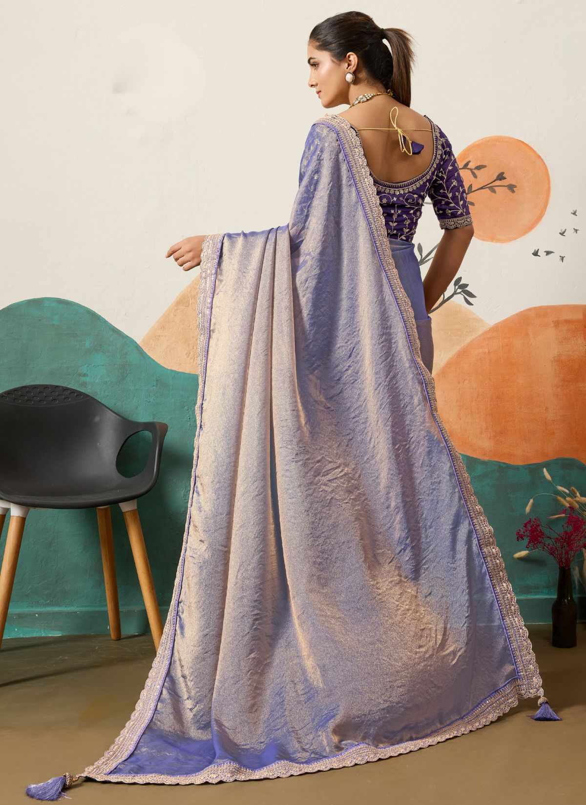 Amethyst Purple Designer Festive saree With Zari Work - TrendOye