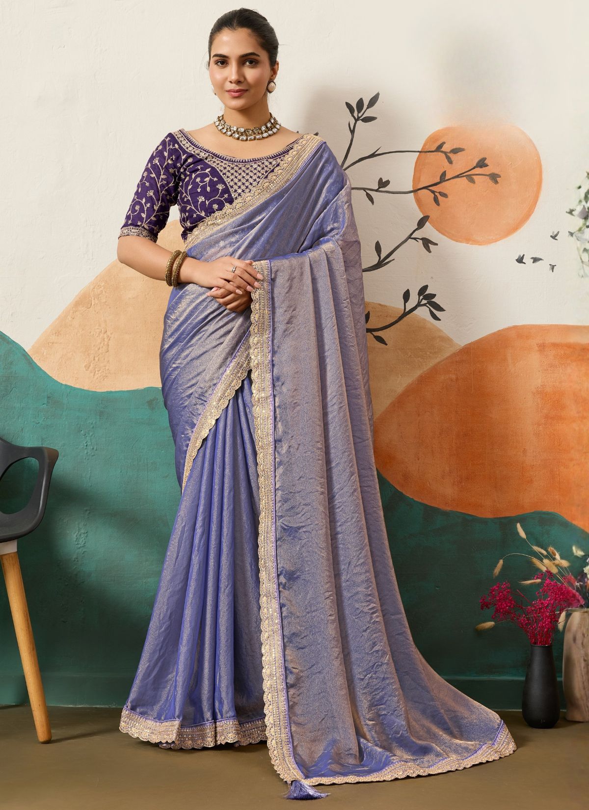 Amethyst Purple Designer Festive saree With Zari Work - TrendOye