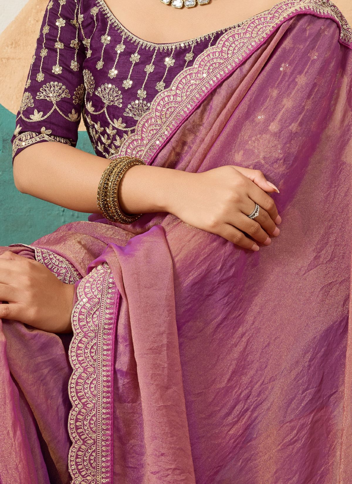 Fandango Purple Designer Festive saree With Zari Work - TrendOye