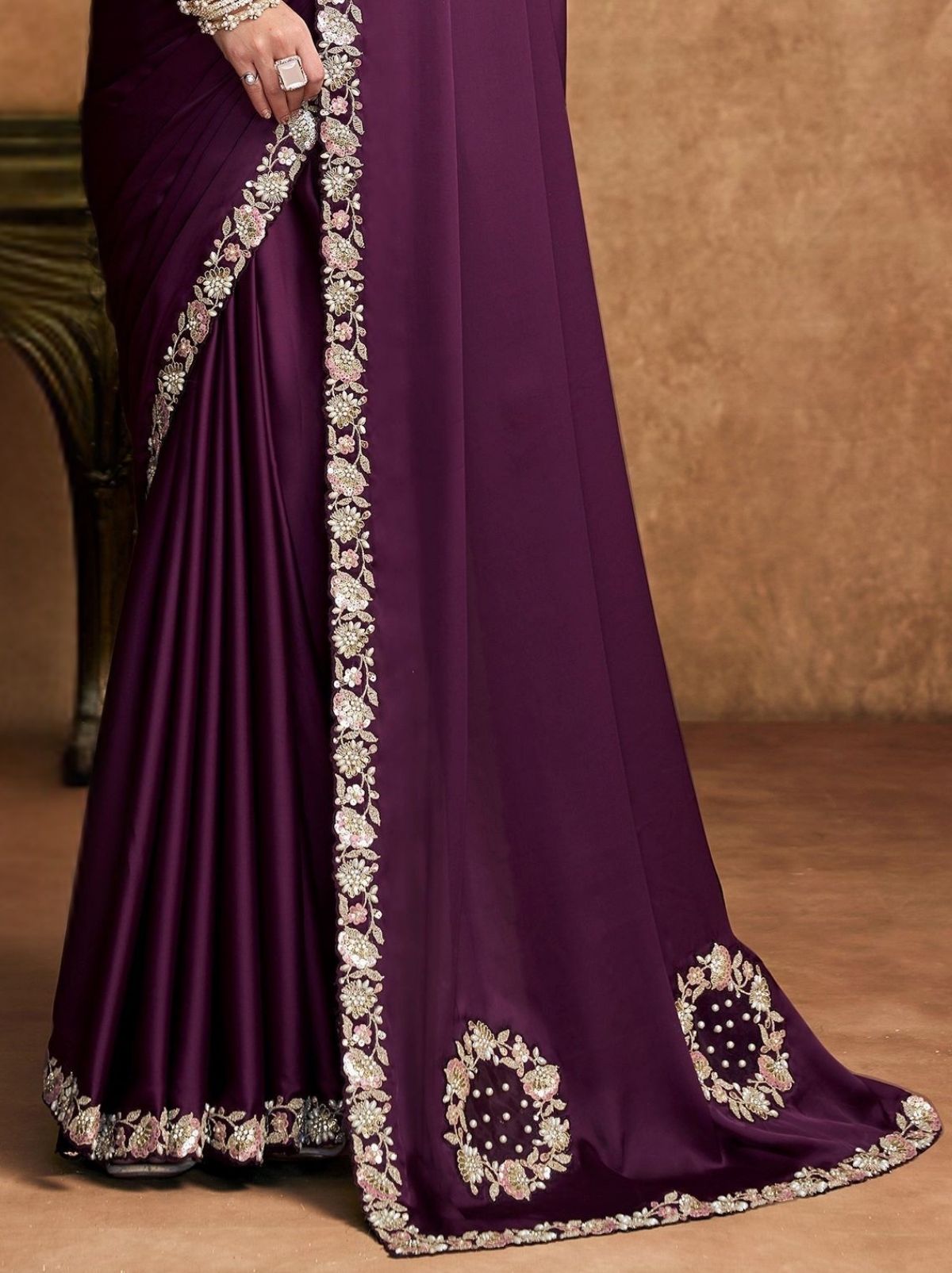 Eggplant Purple Designer Party Wear Saree With Blouse Piece