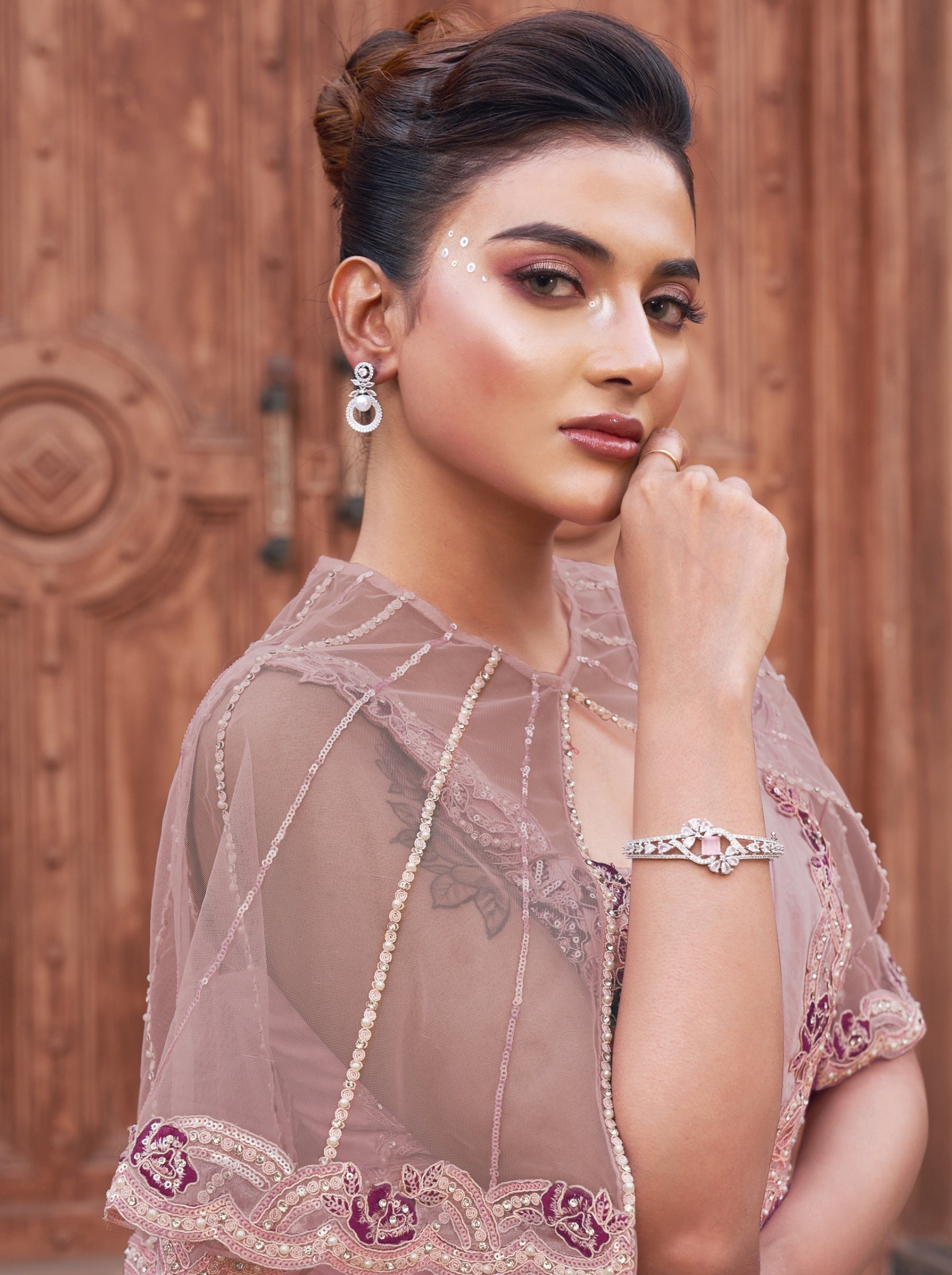 Lavender Purple Designer Ready To Wear Saree With Stitched Blouse - TrendOye