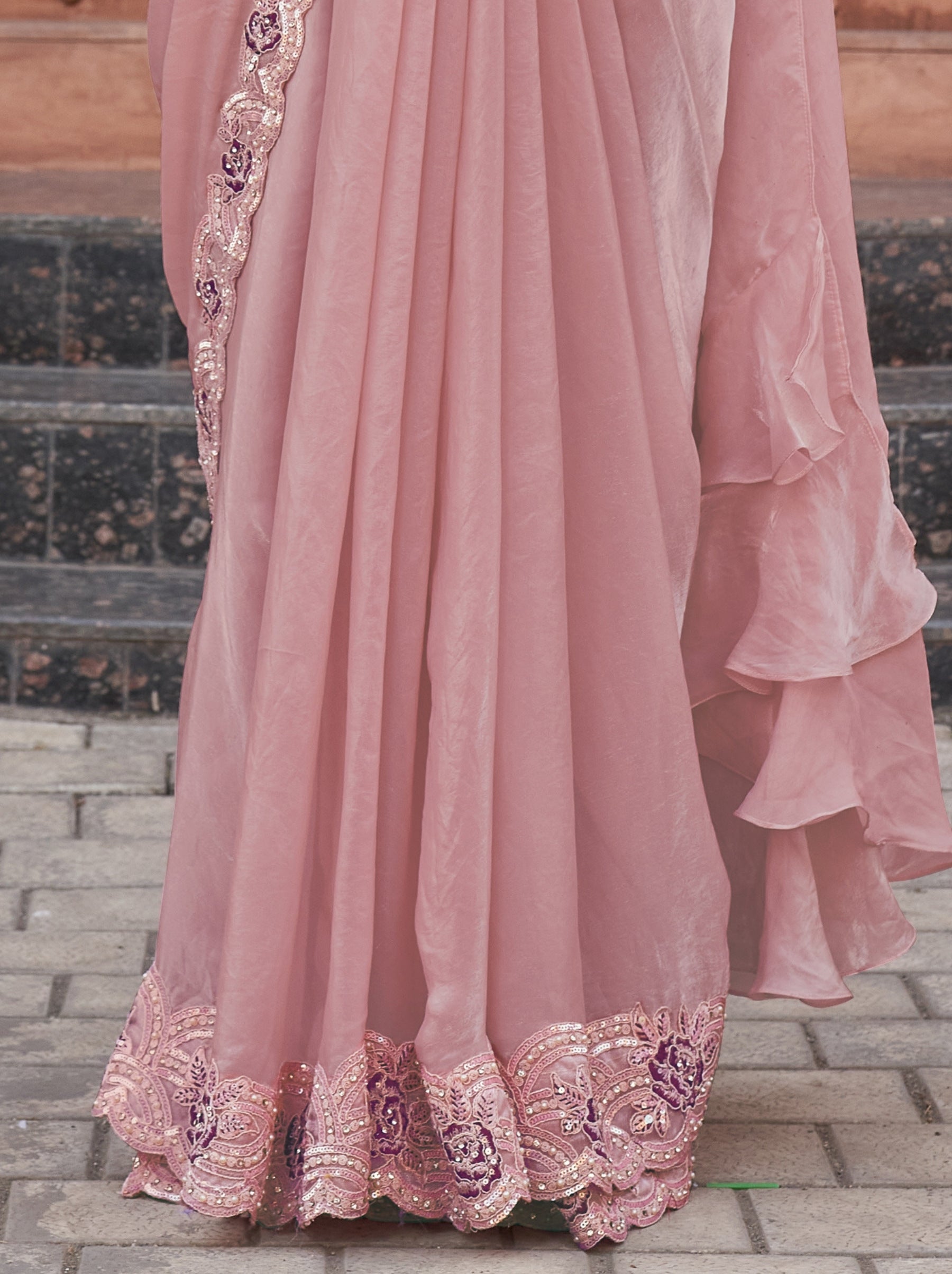 Lavender Purple Designer Ready To Wear Saree With Stitched Blouse - TrendOye