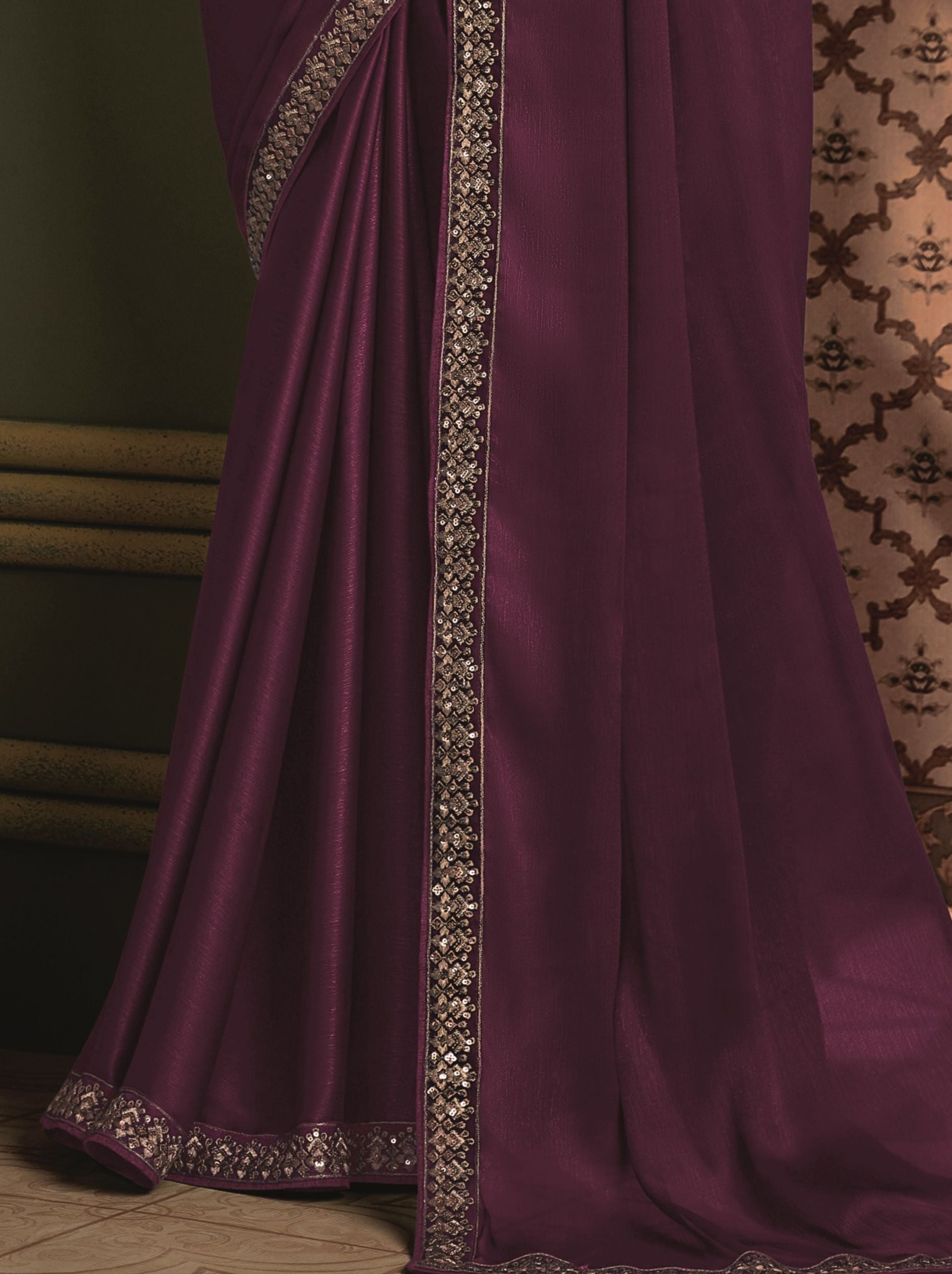 Byzantine Violet-Purple  premium Georgette Saree - TrendOye