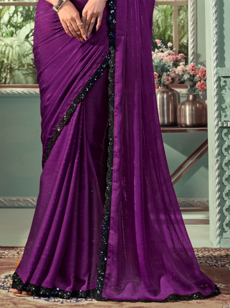 Byzantine Violet-Purple Premium Fancy Fabric Designer Wedding Party Saree