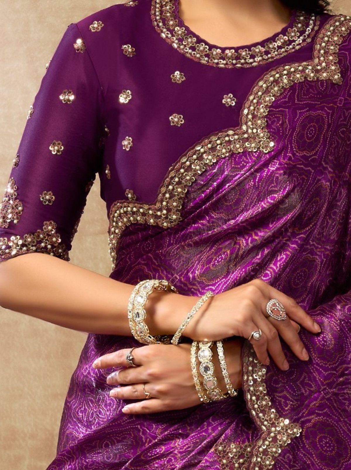 Byzantine Violet Designer Two Tone Satin Silk Saree With Blouse Piece - TrendOye