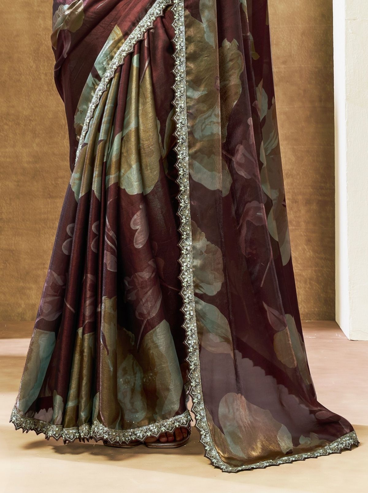 Grape Purple Designer Two Tone Satin Silk Saree With Blouse Piece - TrendOye