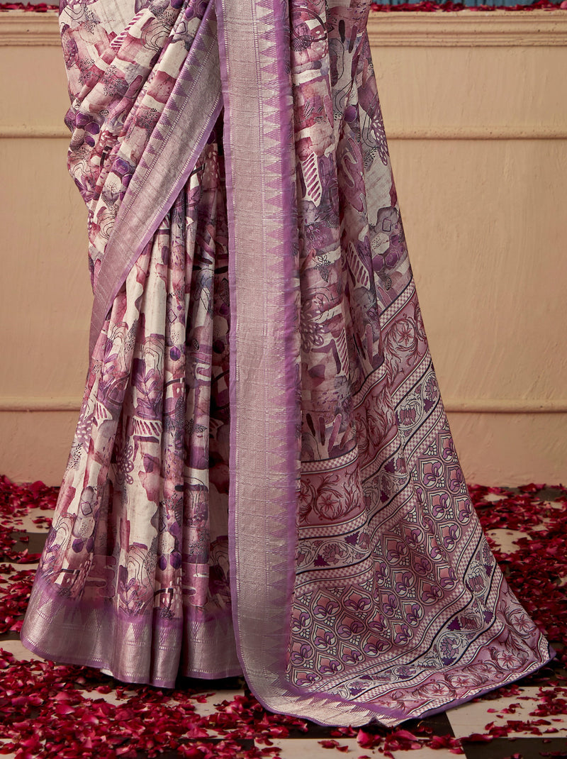 Plum Violet Fancy Digital Silk Festive Saree