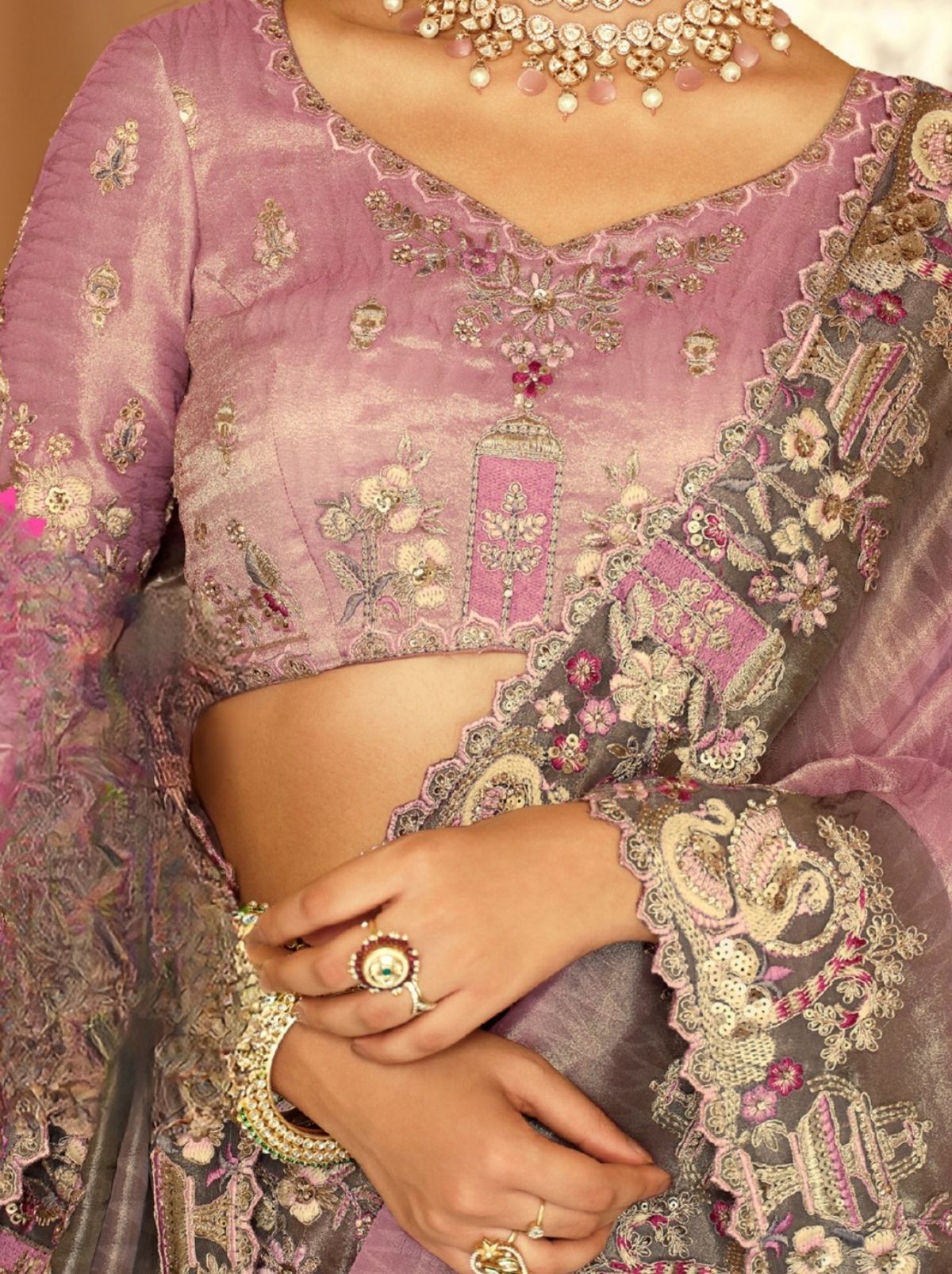 Heather Purple Fine Soft Silk Saree with Heavy Embroidery Work - TrendOye