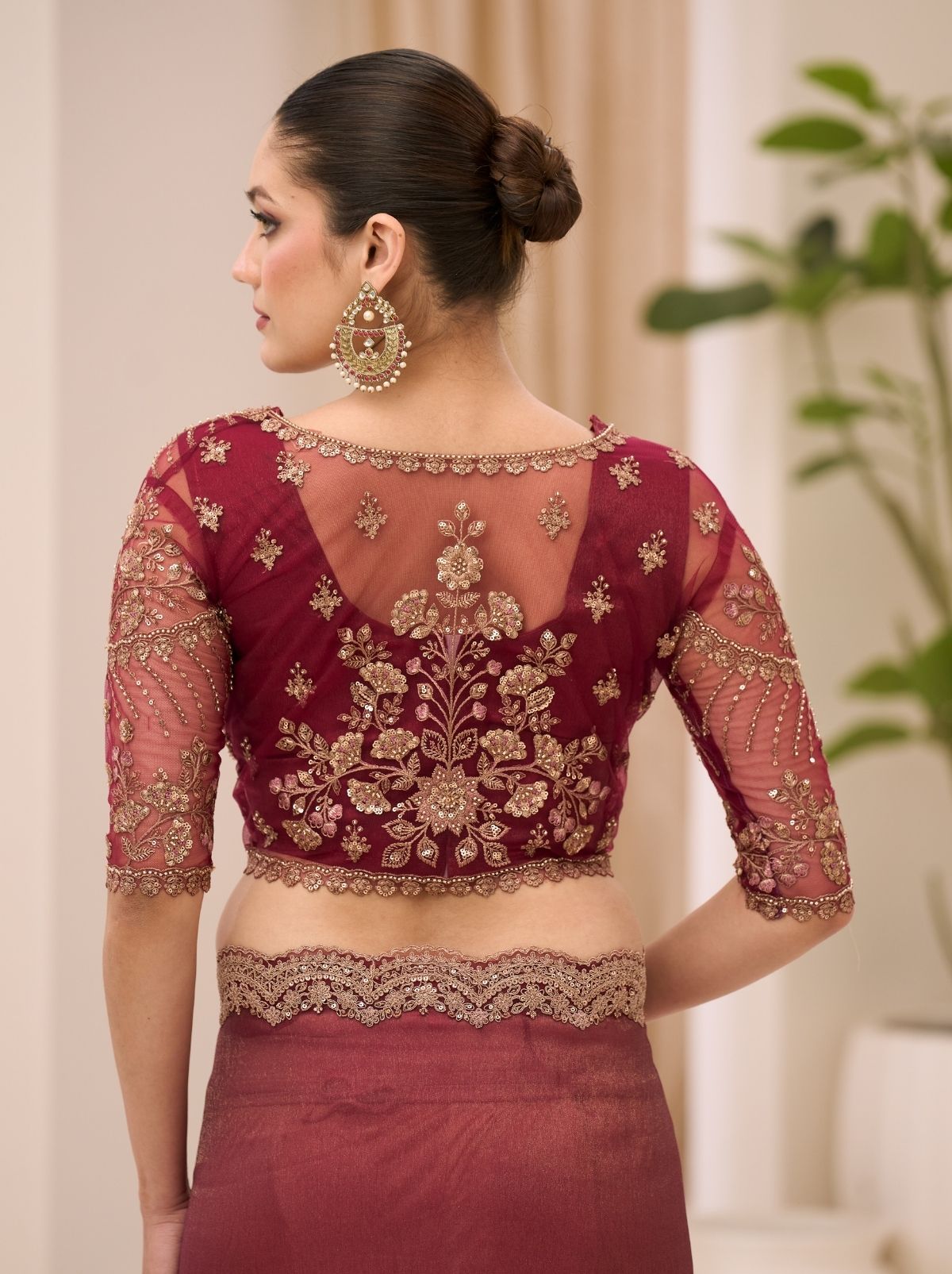 Deep Ruby Purple Ethnic Saree with Thread & Zari Work - TrendOye