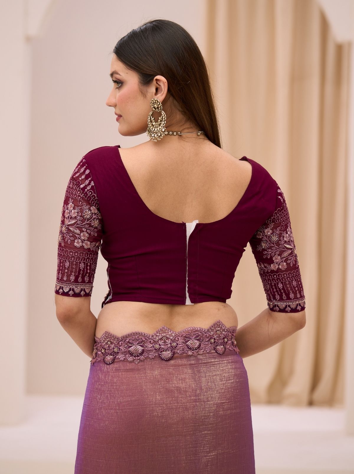 Plum Purple Exclusive Party Wear Saree with Sequin Work - TrendOye