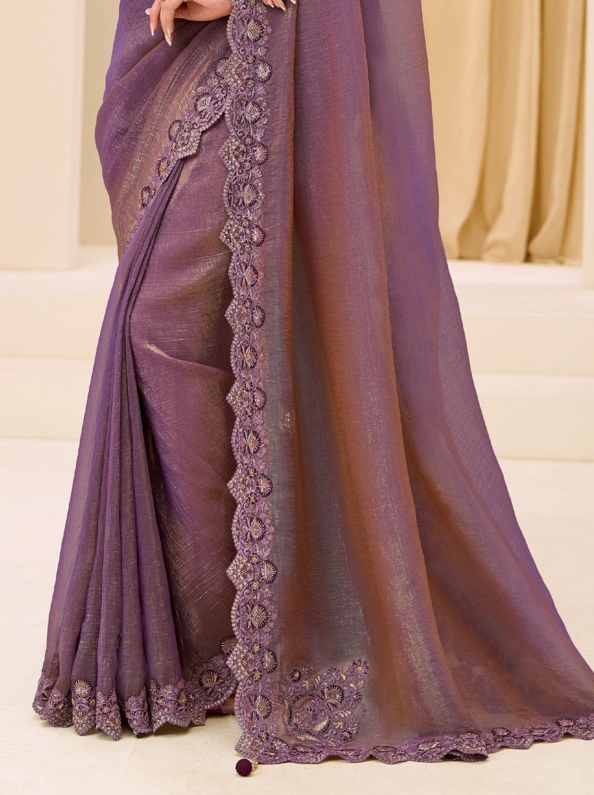 Plum Purple Exclusive Party Wear Saree with Sequin Work - TrendOye