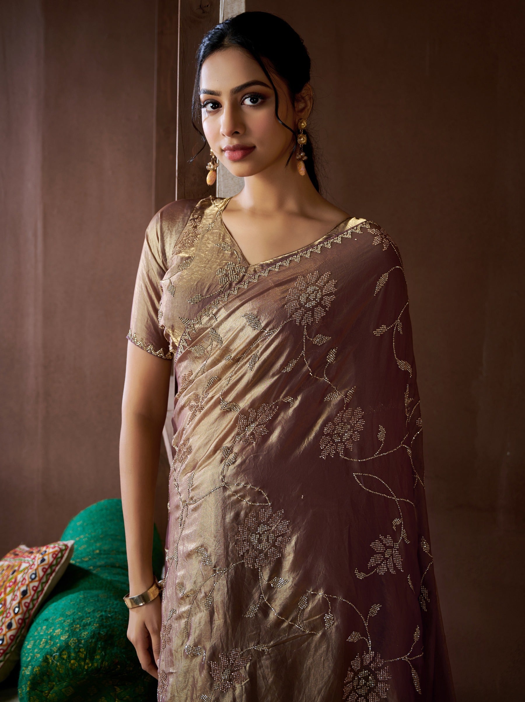 Purplish Purple Fancy Premium Satin Silk Party Saree - TrendOye