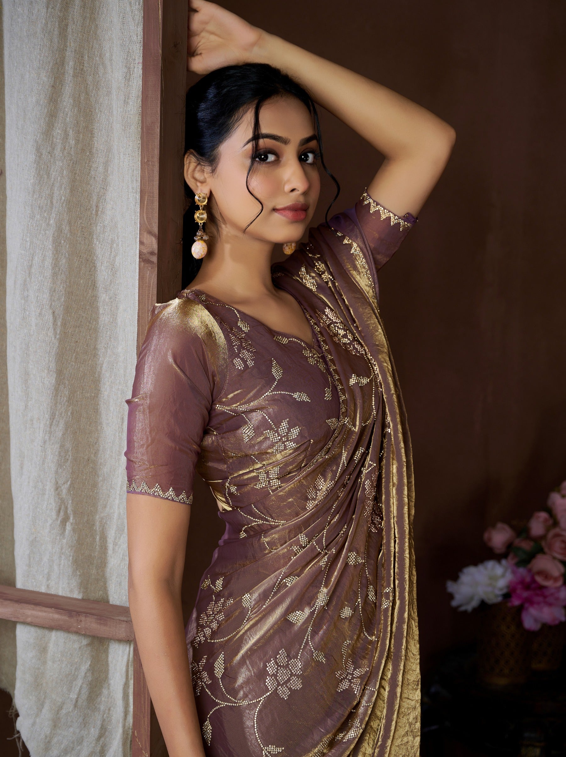 Purplish Purple Fancy Premium Satin Silk Party Saree - TrendOye
