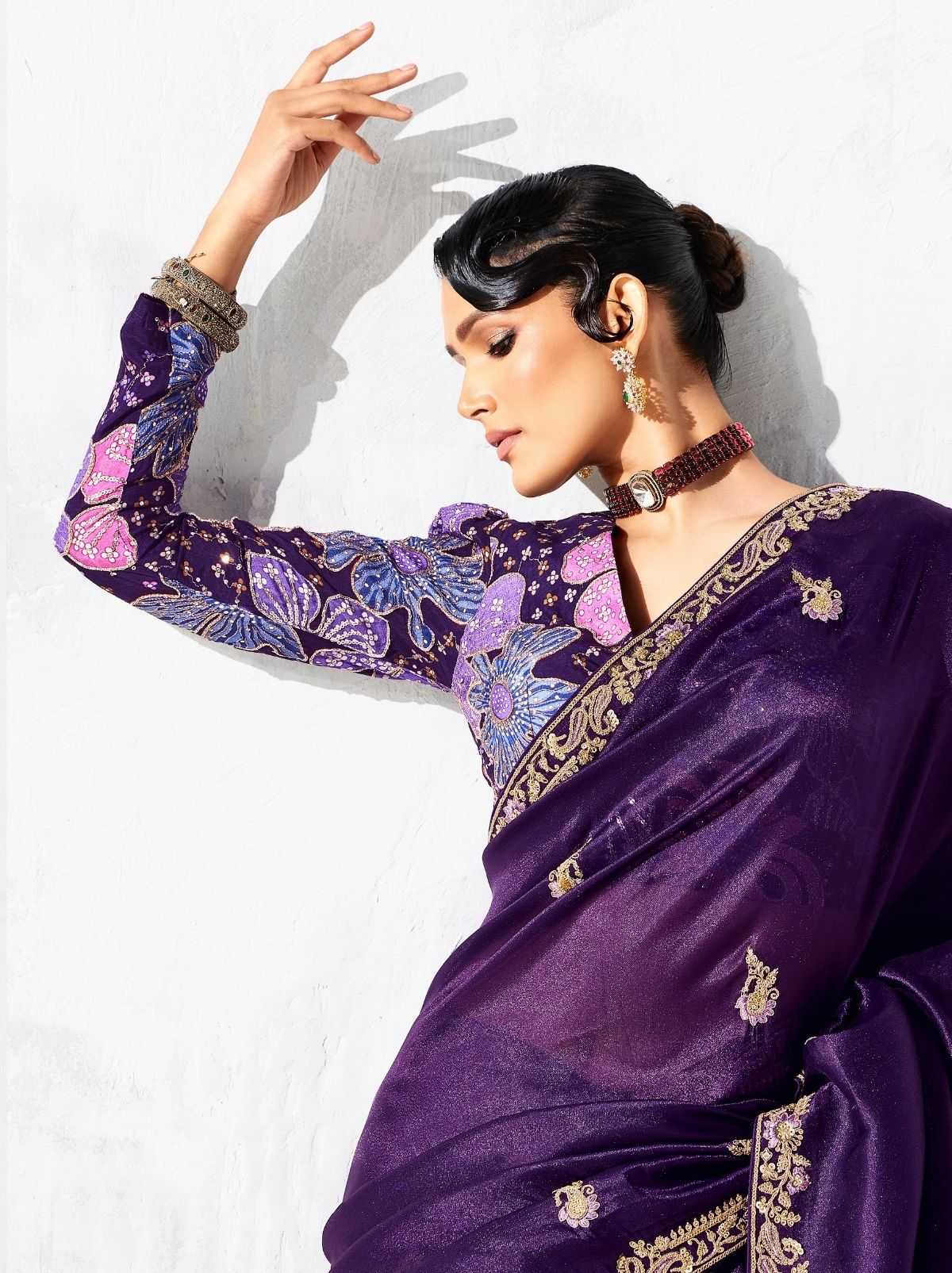 Eggplant Purple Fancy Silk Saree with Beautiful Blouse Piece