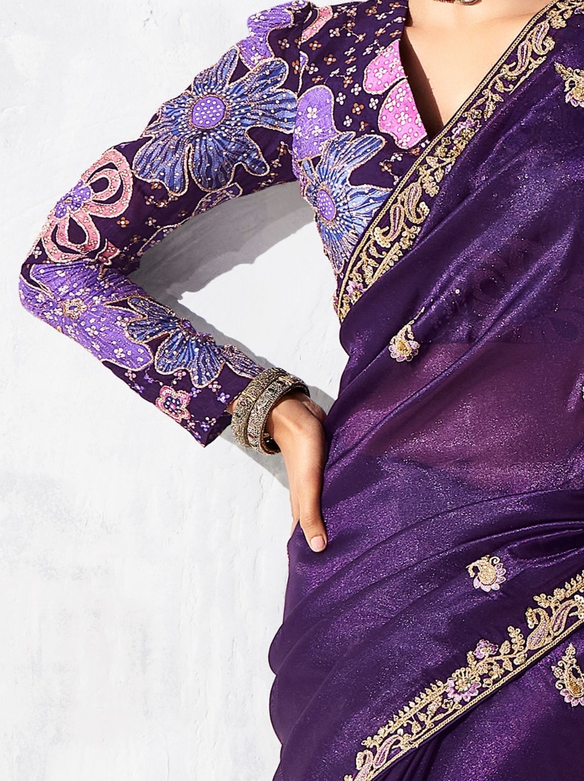 Eggplant Purple Fancy Silk Saree with Beautiful Blouse Piece
