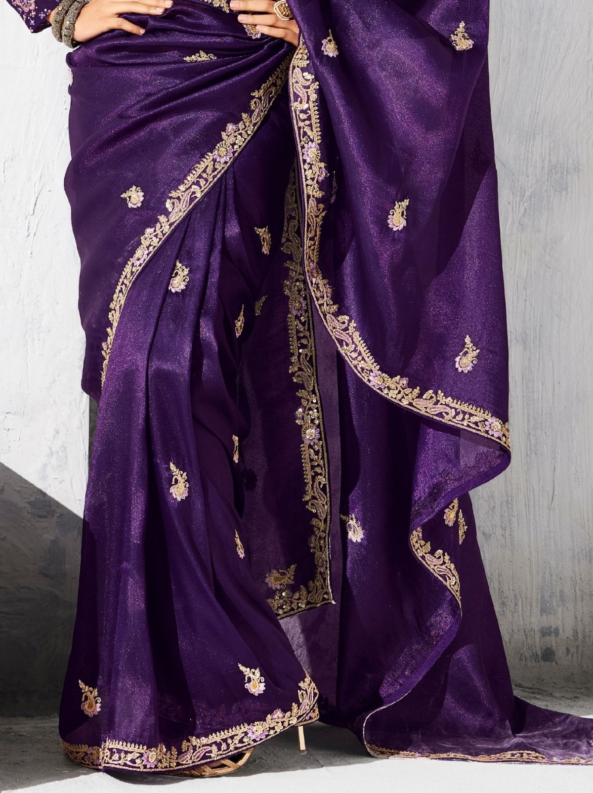 Eggplant Purple Fancy Silk Saree with Beautiful Blouse Piece