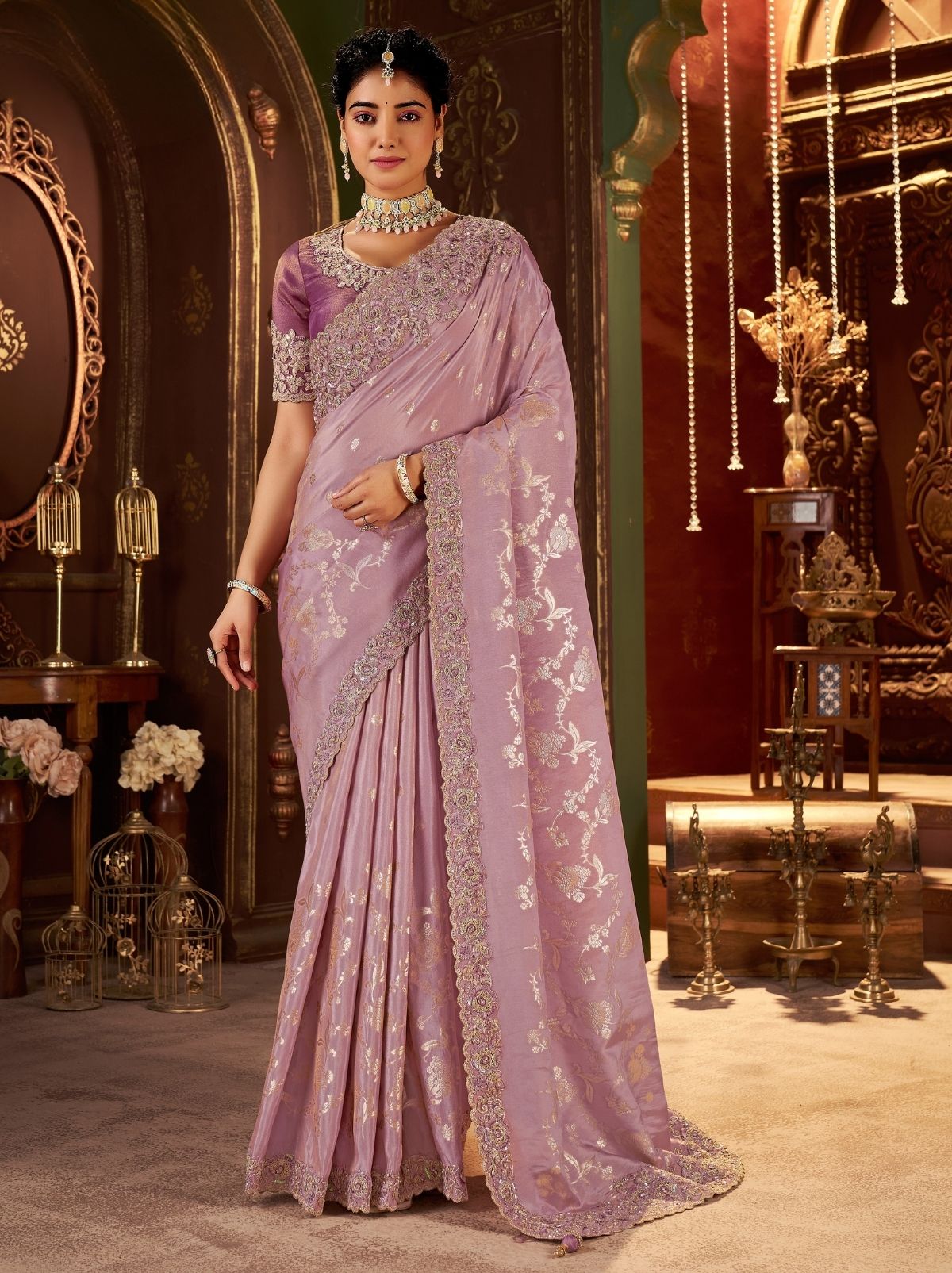 Pastel Purple Fancy Silk Wedding Saree With Designer Embroidery