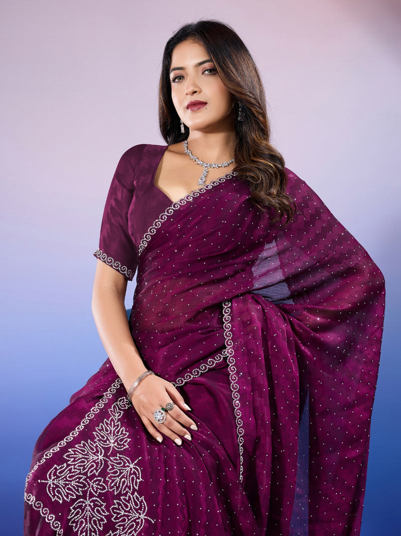 Byzantine Violet Fancy Premium Party Designer Saree