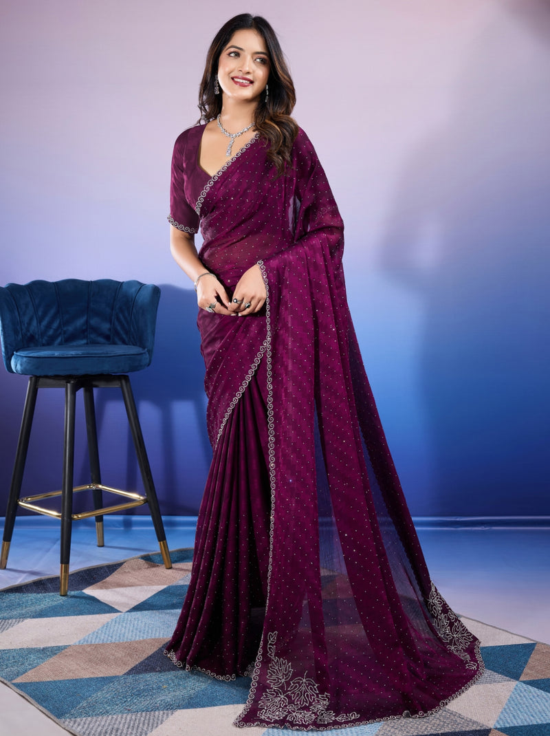 Byzantine Violet Fancy Premium Party Designer Saree