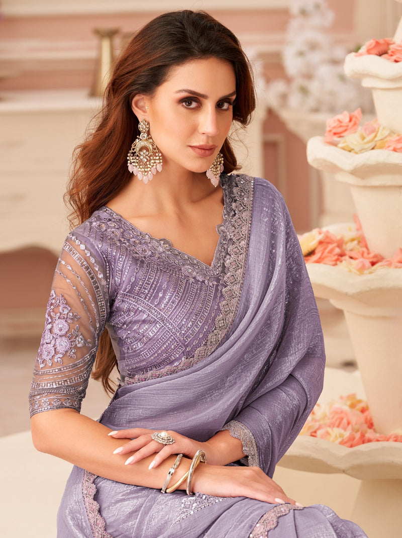 Lavender Purple Premium Designer Party Saree