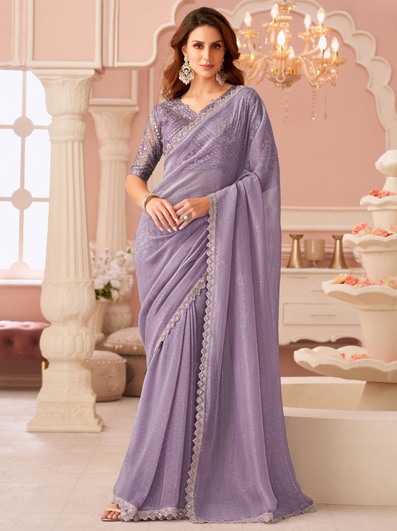 Lavender Purple Premium Designer Party Saree