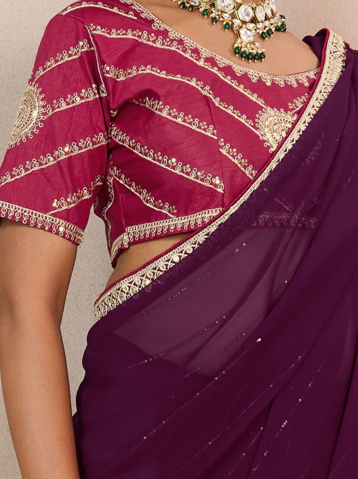 Byzantine Violet Georgette Silk Party Saree with Zari & Sequin Border