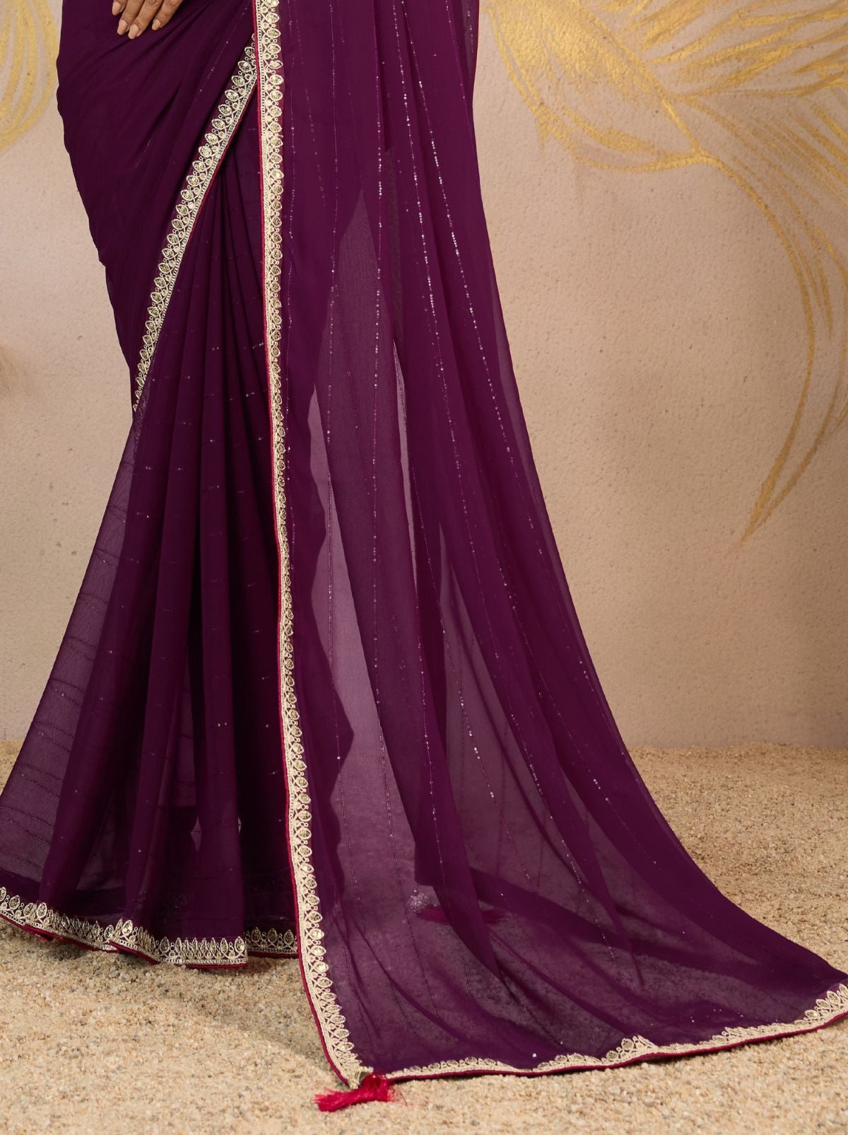 Byzantine Violet Georgette Silk Party Saree with Zari & Sequin Border