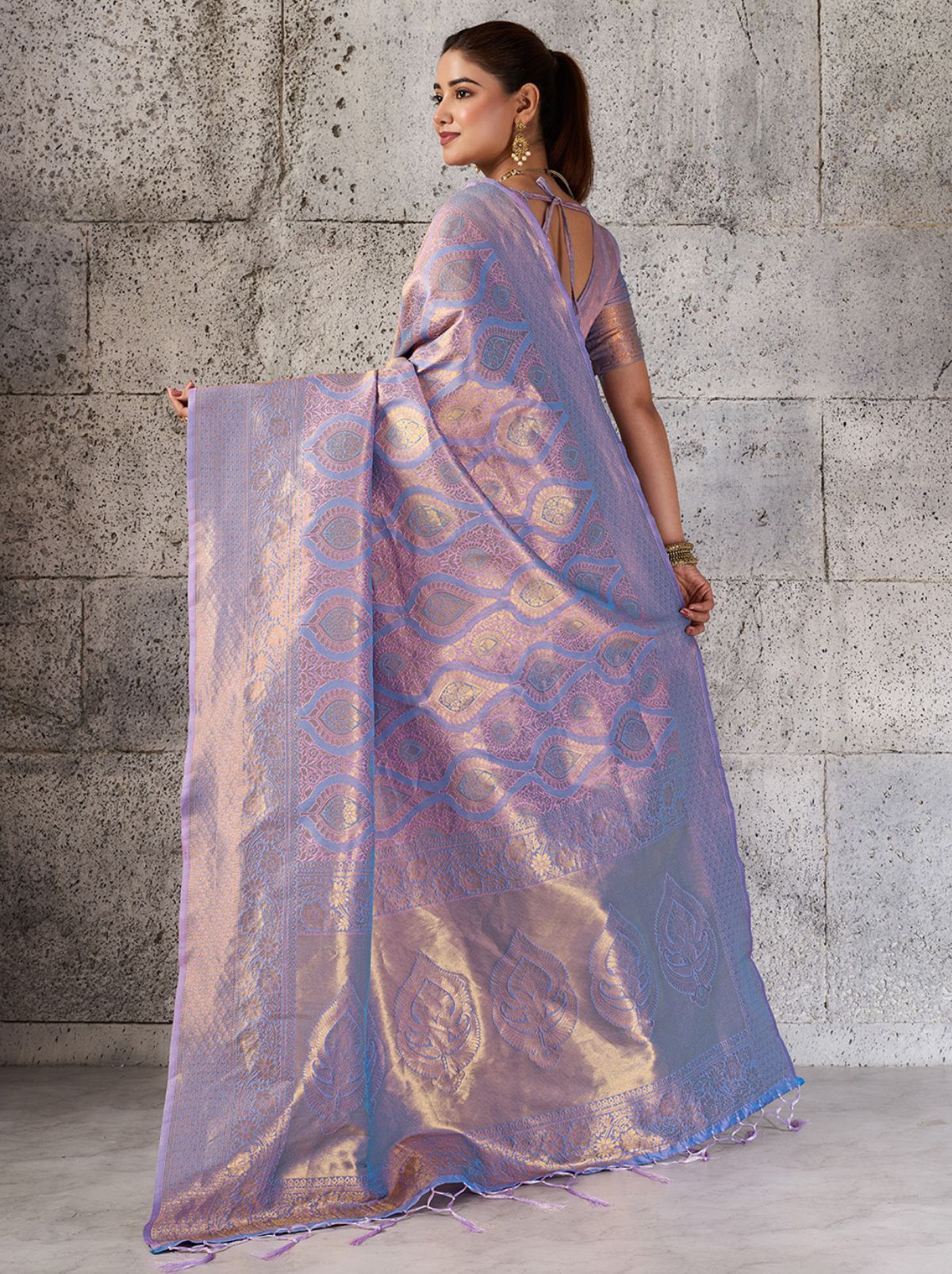 Floral Purple Kanjivaram Silk Saree With Intricate Gold Zari