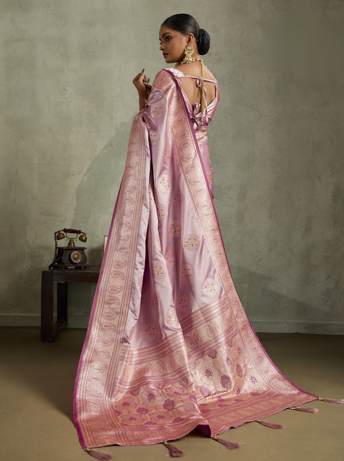 Lavender Purple Luxurious Satin Silk Saree With Blouse Piece