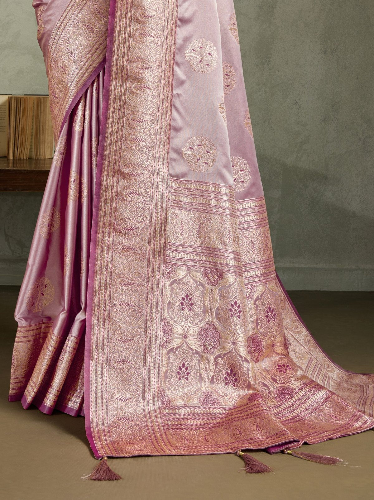 Lavender Purple Luxurious Satin Silk Saree With Blouse Piece