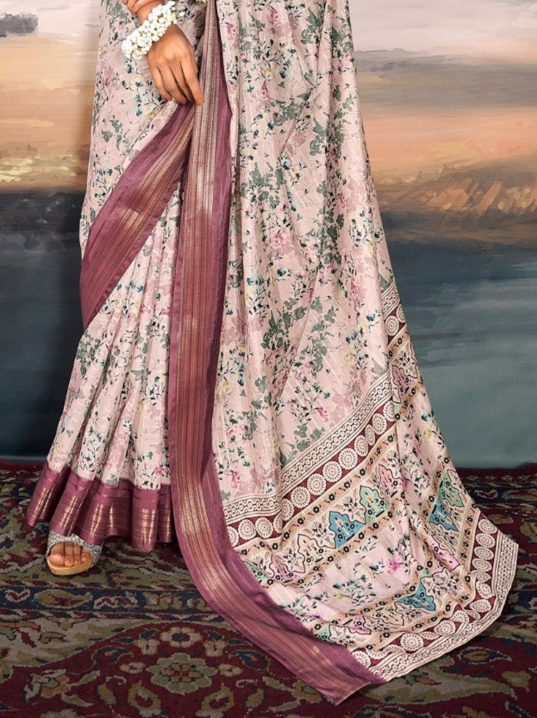 Lavender Purple Organza Festive Saree - TrendOye