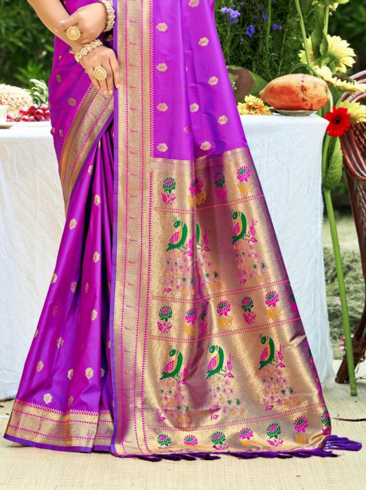 Grape Violet Designer Paithani Silk Saree with Tassels