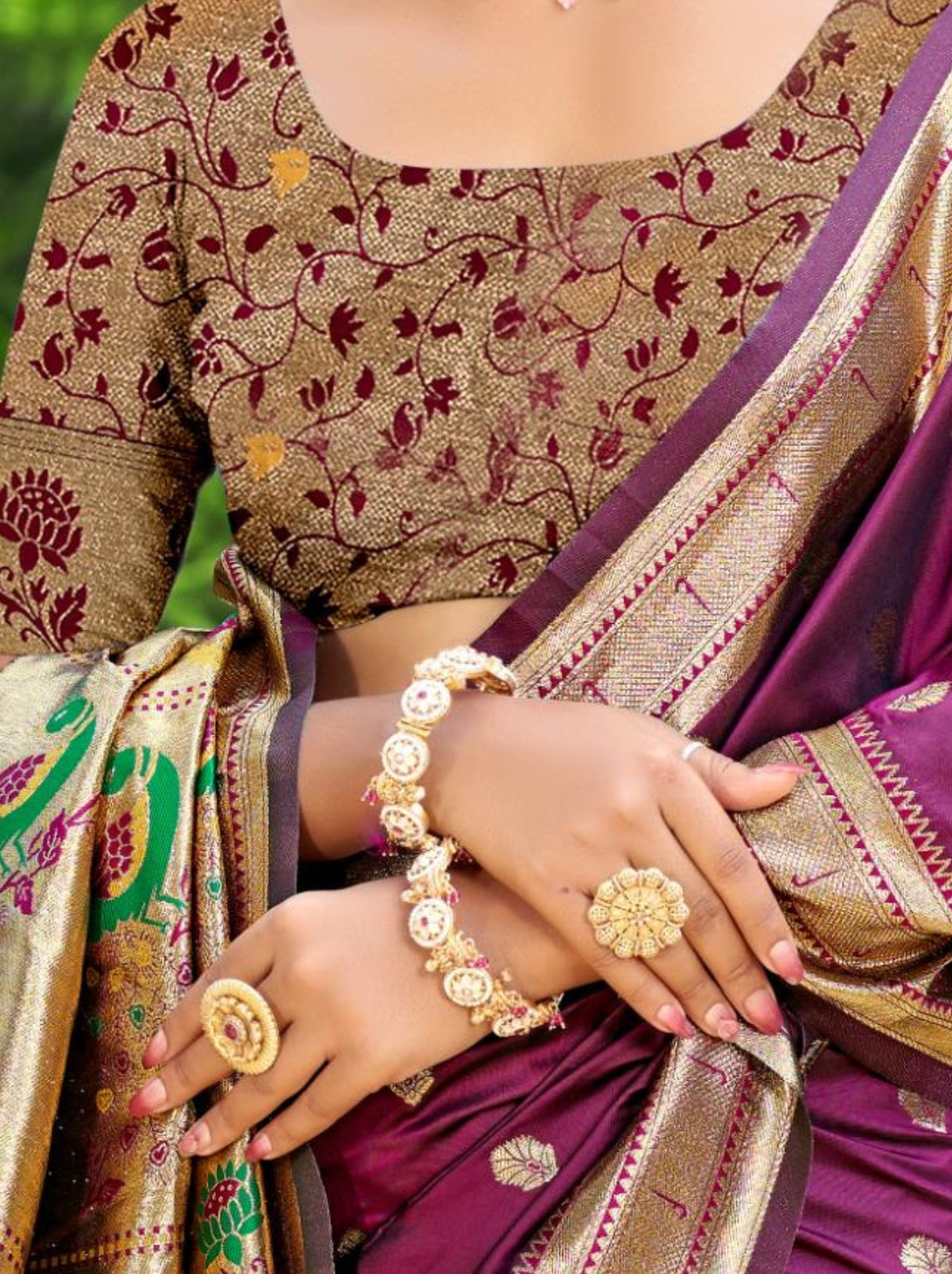 Wine Purple Designer Paithani Silk Saree with Tassels