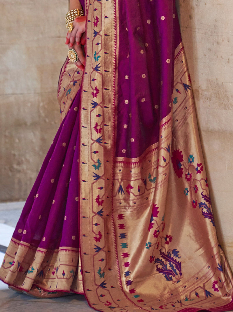 Byzantine Voilet-Purple Paithani Silk Festive & Wedding Saree - TrendOye