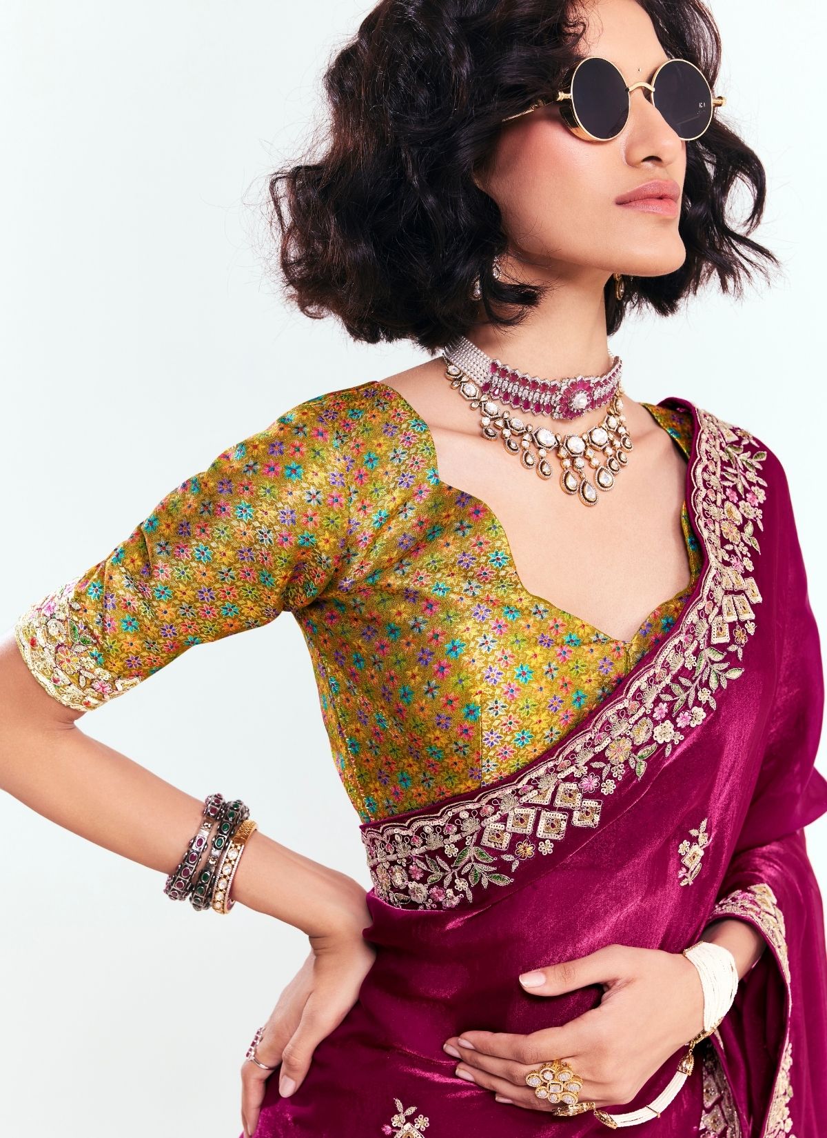 Jam Purple Party Fancy Premium Saree With Fine Blouse Piece - TrendOye