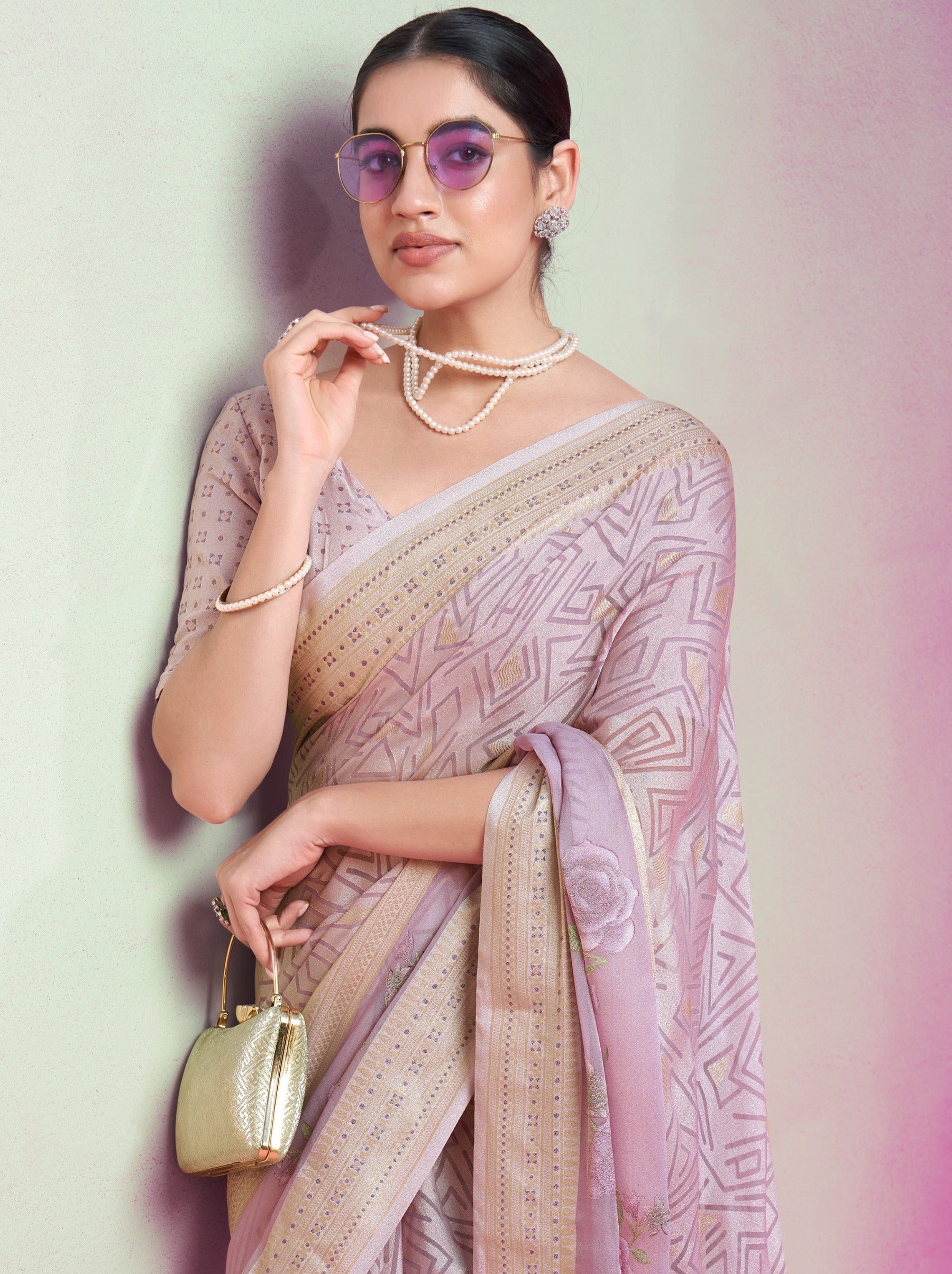 Lavender Purple Premium Georgette Weightless Celebration Saree - TrendOye