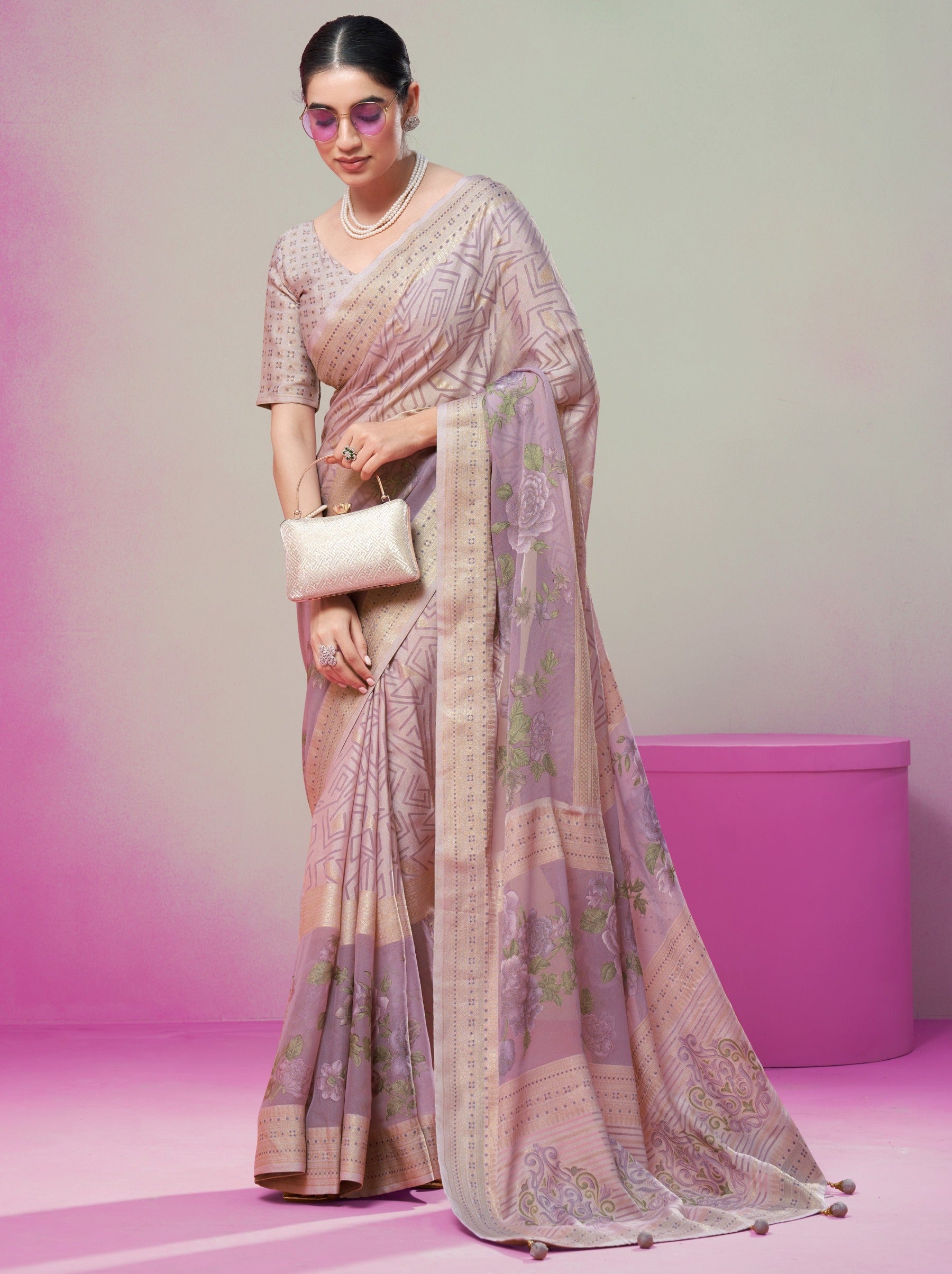 Lavender Purple Premium Georgette Weightless Celebration Saree - TrendOye
