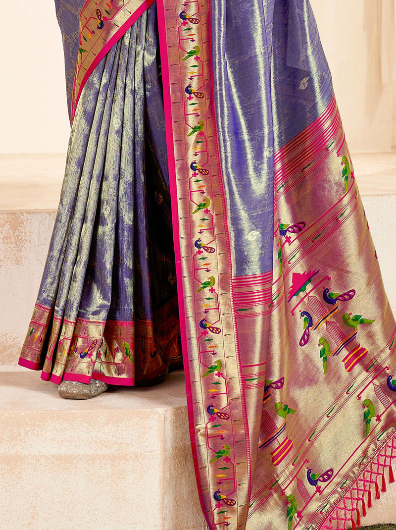 Royal Purple Voilet Paithani Silk Blended Saree - TrendOye
