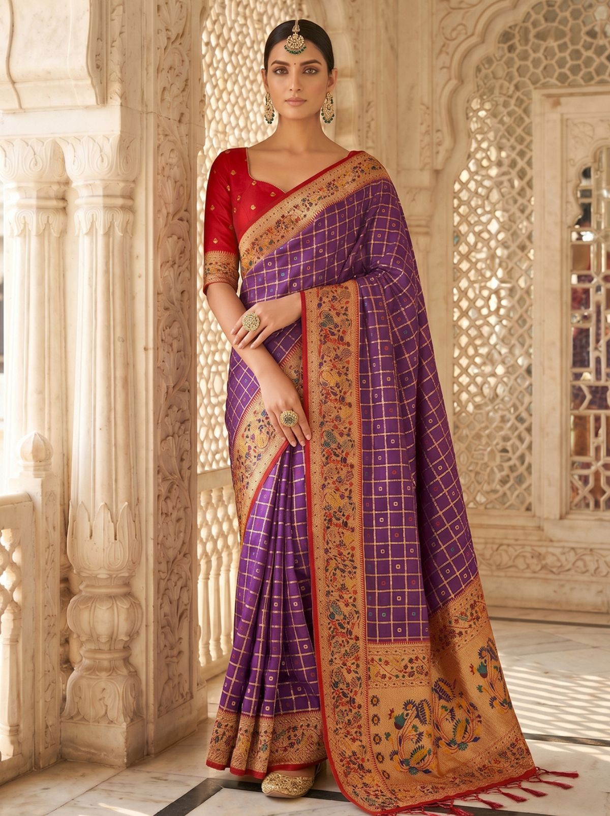 Grape Purple Premium Banarasi Silk Saree With Tassels Work