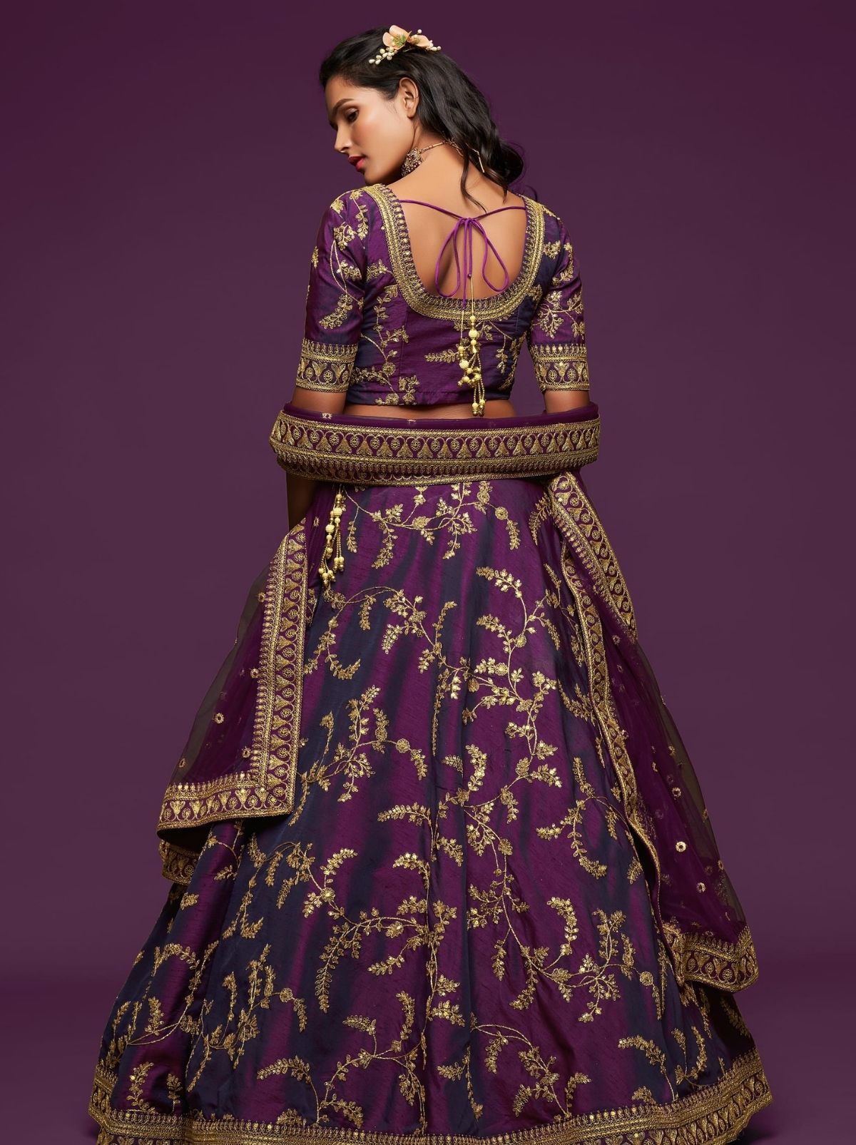 Eggplant Purple Premium Celebration Lehenga Set With Sequin & Zari Work