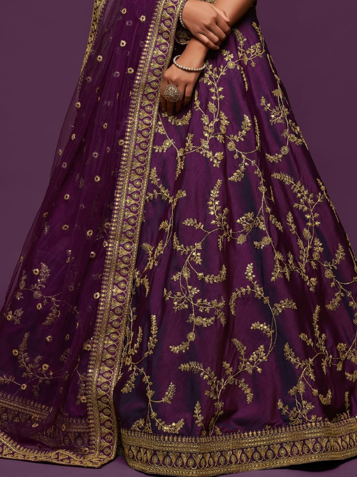 Eggplant Purple Premium Celebration Lehenga Set With Sequin & Zari Work