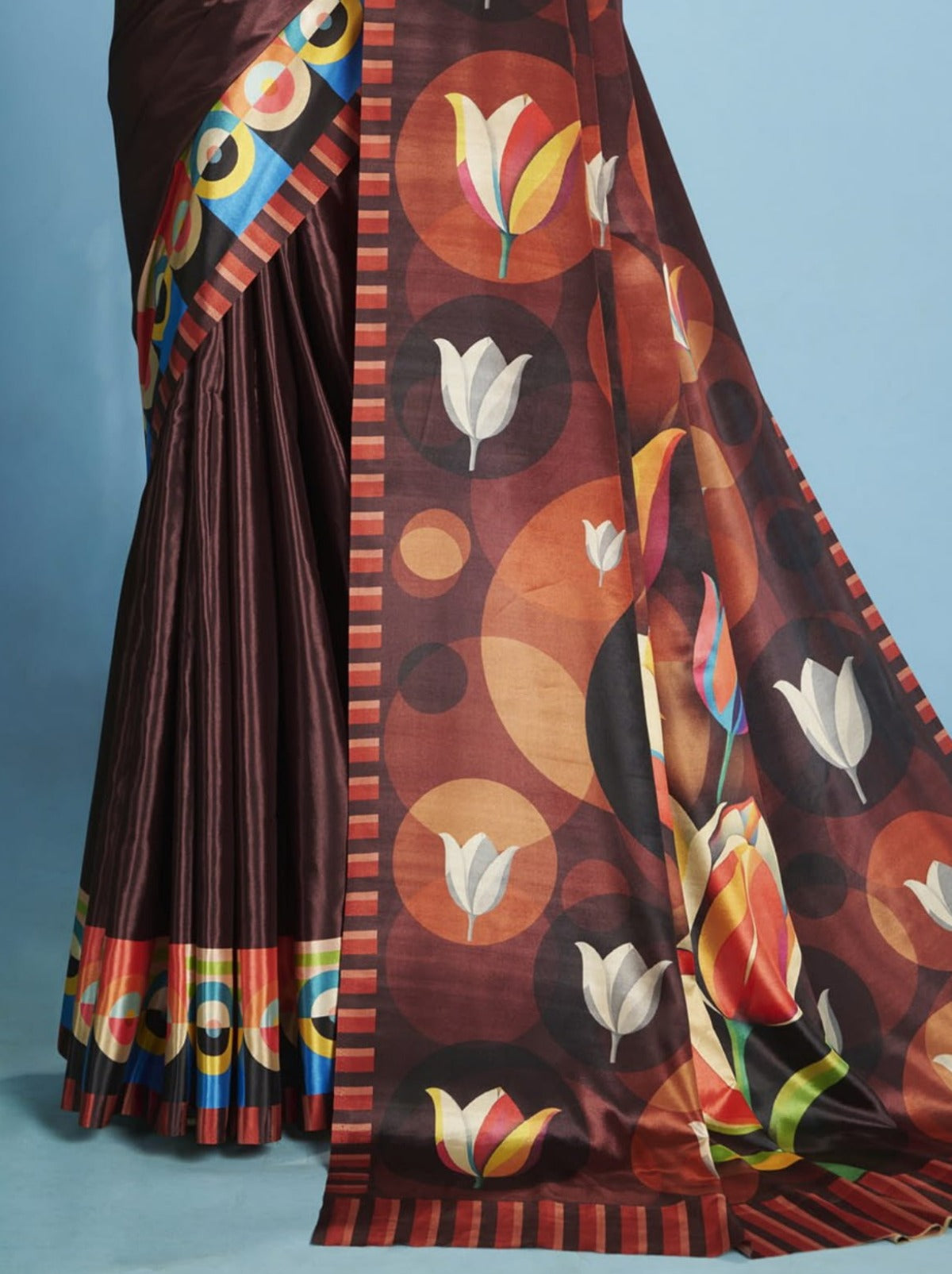 Wine Purple Premium Crepe Silk Saree With Abstract Print