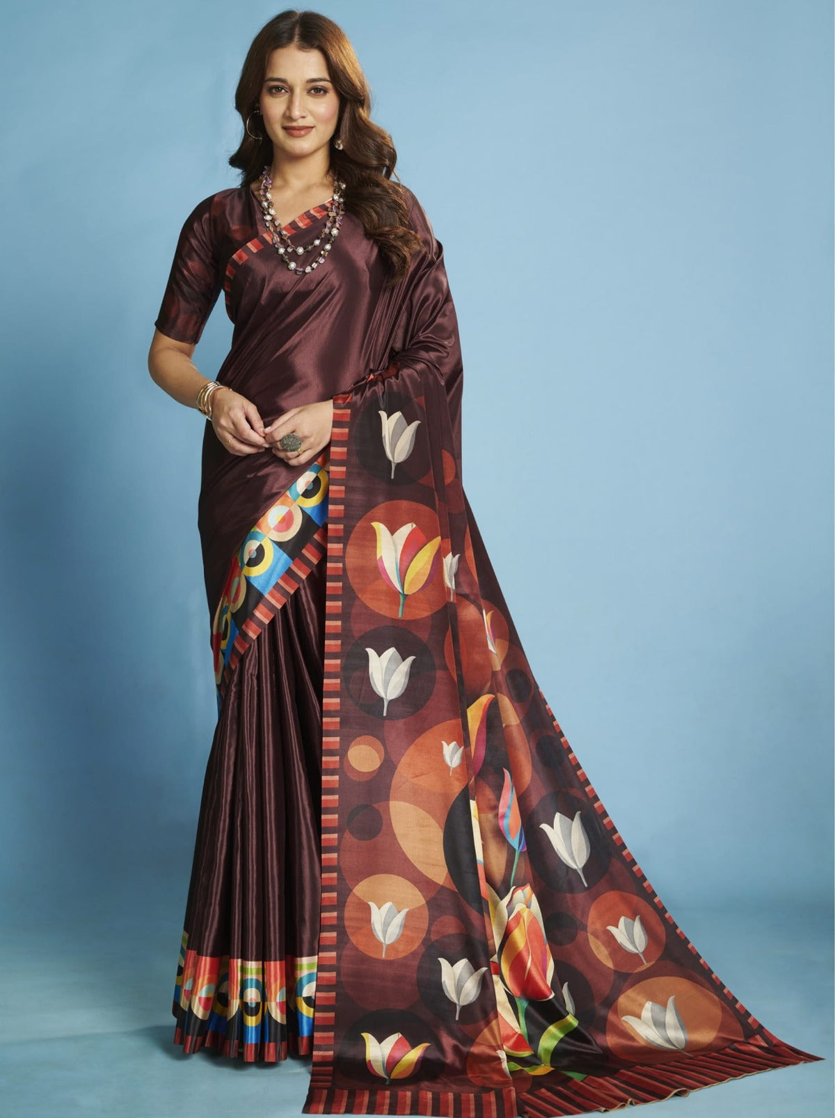 Wine Purple Premium Crepe Silk Saree With Abstract Print