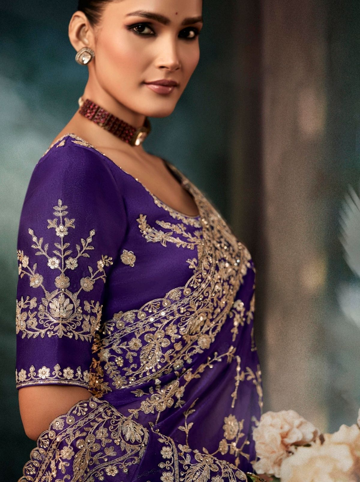 Deep Purple Premium Crepe Silk Saree With Blouse Piece