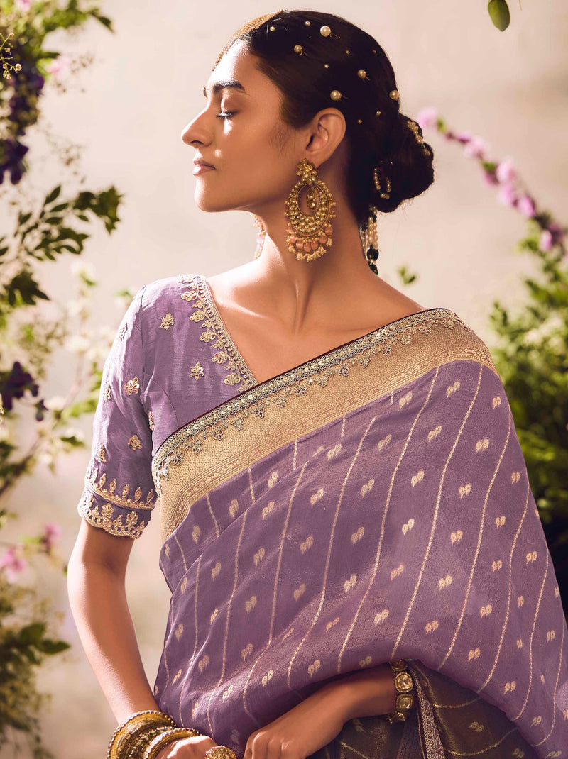 Plum Violet Wedding And Celebration Saree