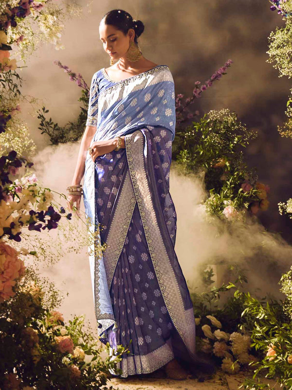 Air Force Blue Wedding And Celebration Saree