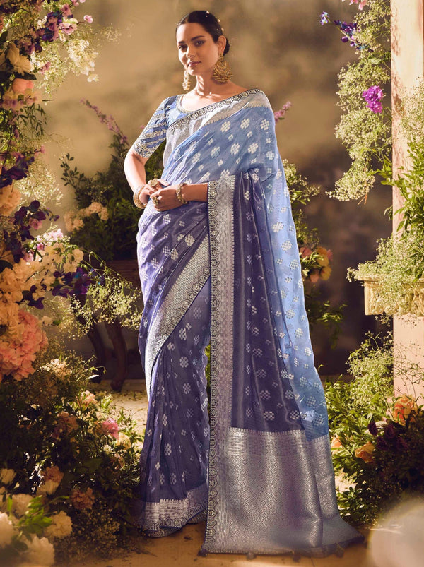 Air Force Blue Wedding And Celebration Saree