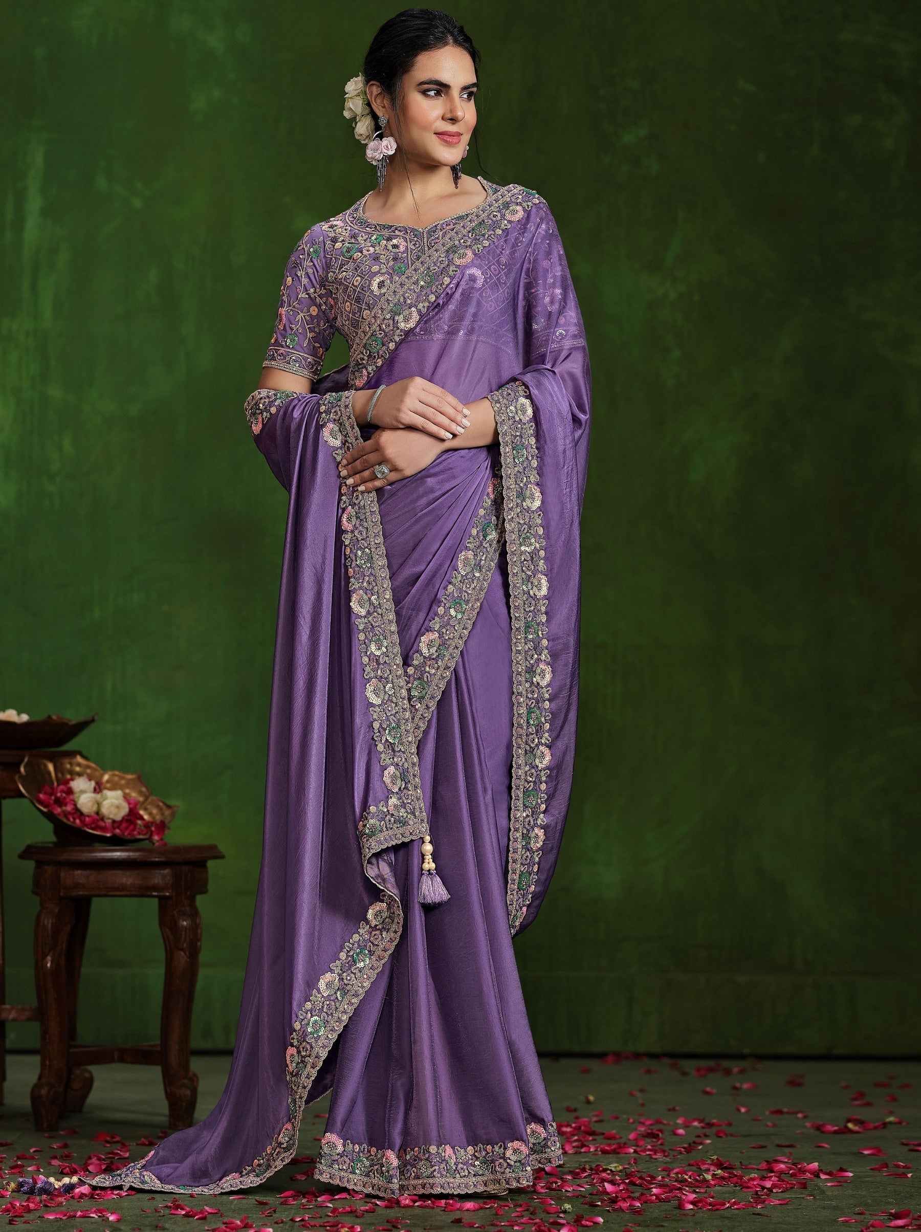 Grape Violet Celebration Saree - TrendOye
